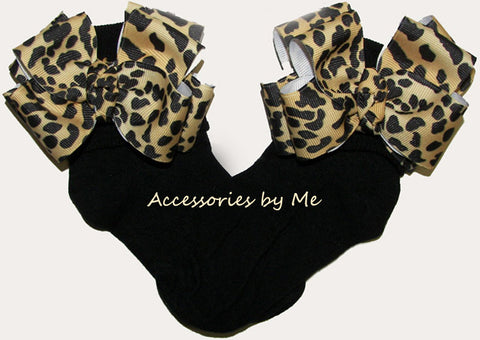 Leopard Print Black Bow Socks