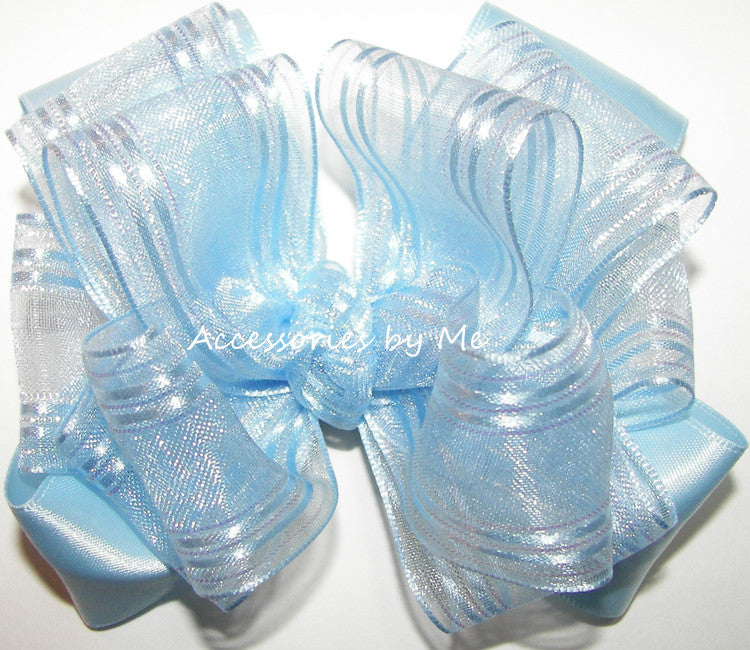 Light Blue Iridescent Shimmer Organza Hair Bow