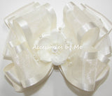 Light Ivory Organza Satin Pearl Flower Hair Bow