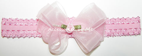 Light Pink Organza Pearl Bow Headband