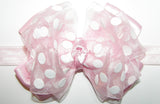 Shocking Pink Polka Dot Organza Satin Hair Bow