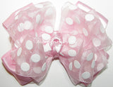 Shocking Pink Polka Dot Organza Satin Hair Bow