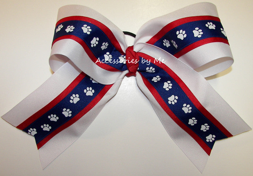 Red White Blue Paw Print Big Cheer Bow