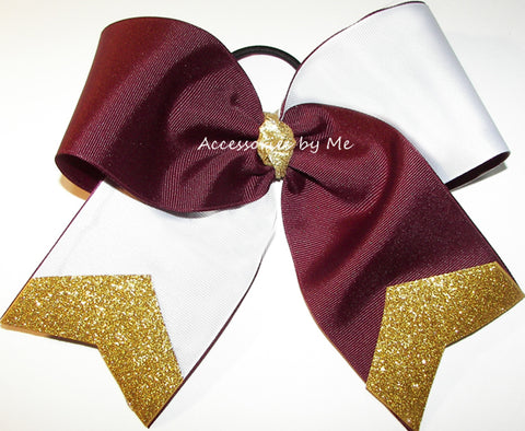 Sparkly Maroon White Gold Big Cheer Bow