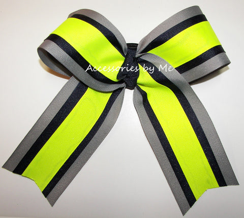 Navy Blue Neon Gray Ponytail Bow