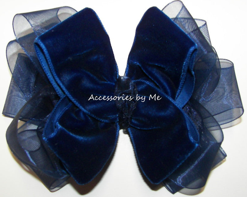 Navy Blue Boutique Hairbow Blue Hair Bow Clip Large Blue 