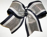 Sparkly Navy Blue White Silver Big Cheer Bow