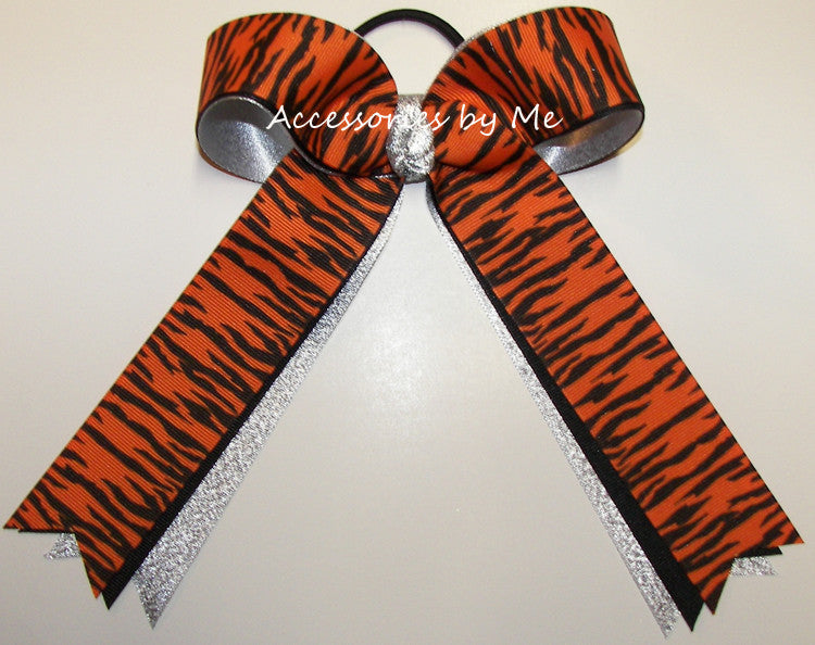 Tigers Orange Black Ponytail Cheer Bow