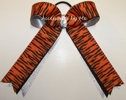 Tigers Orange Black Ponytail Holder Bow