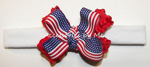 Patriotic USA Flag Ruffle Bow Headband
