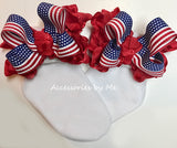 Patriotic US Flag Ruffle Bow Socks