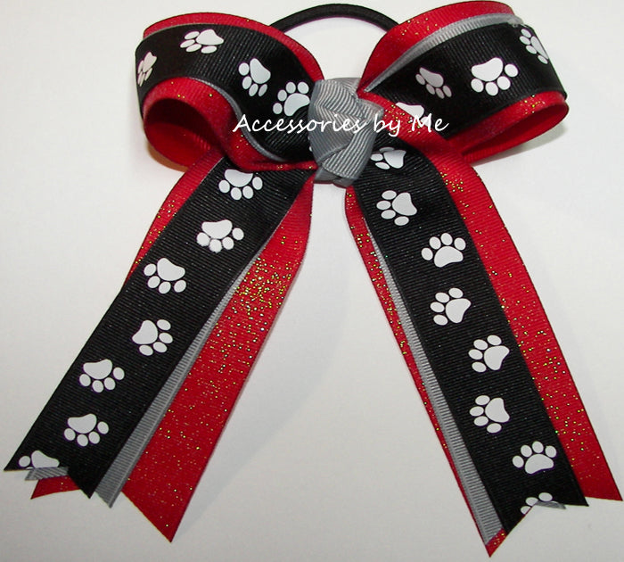 Georgia Bulldogs Paw Print Red Black Ponytail Bow