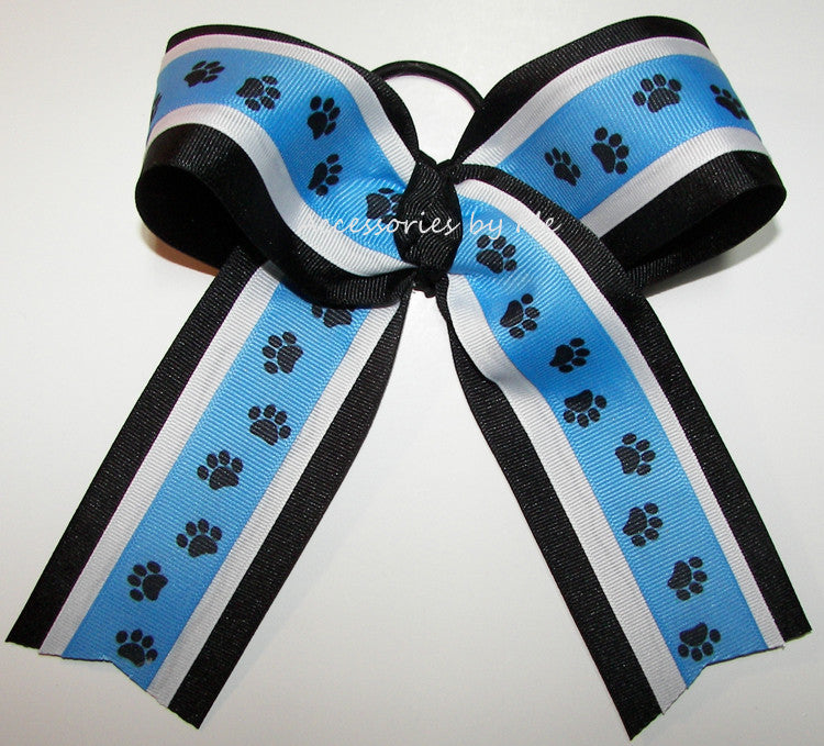 Carolina Blue Black White Ponytail Holder Bow - Accessories by Me