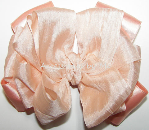 Blush Pink Peach Silk Satin Hair Bow