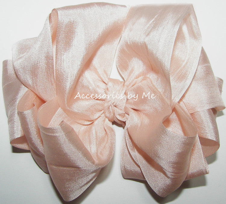 Peachy Blush Pink Silk Hair Bow