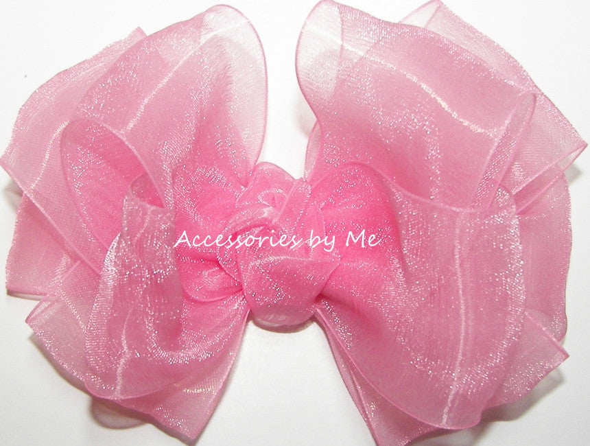 Fancy Pink Organza Hair Bow - Accessories by Me