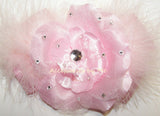 Glitzy Pink Peony Flower Marabou Hair Bow