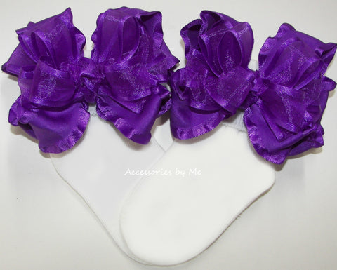 Purple Organza Ruffle Bow Socks