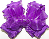 Purple Organza Satin Trim Ruffle Hair Bow
