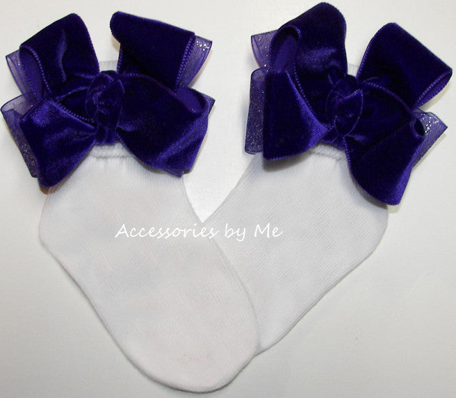 Purple Velvet Glitter Organza Bow Socks