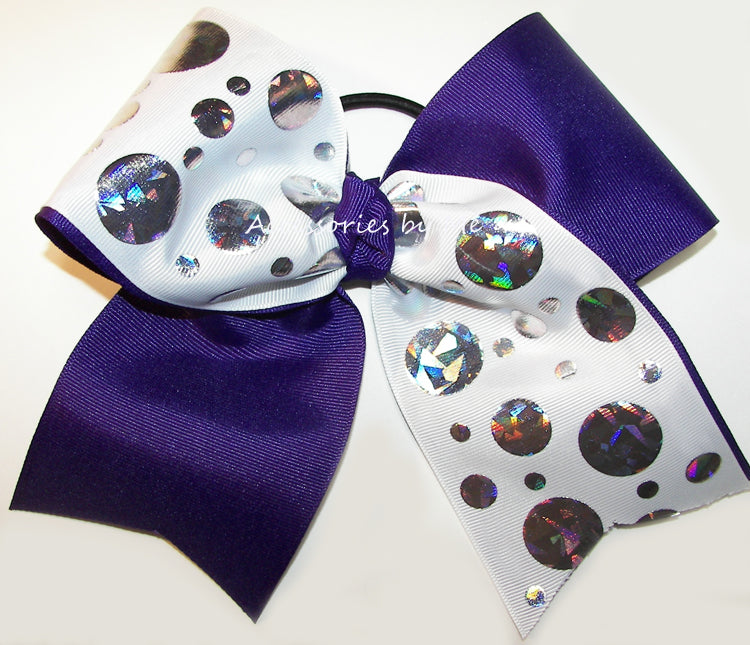 Sparkly Purple White Foil Cheer Bow