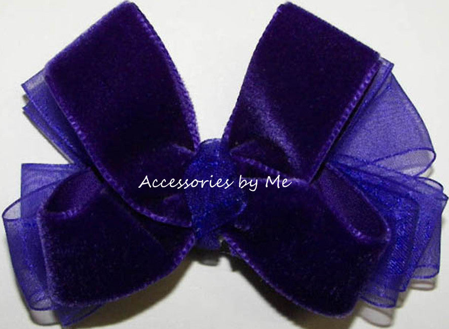 Purple Velvet Organza Hair Bow