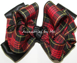 Tartan Plaid Red Black Yellow Gold Satin Hair Bow
