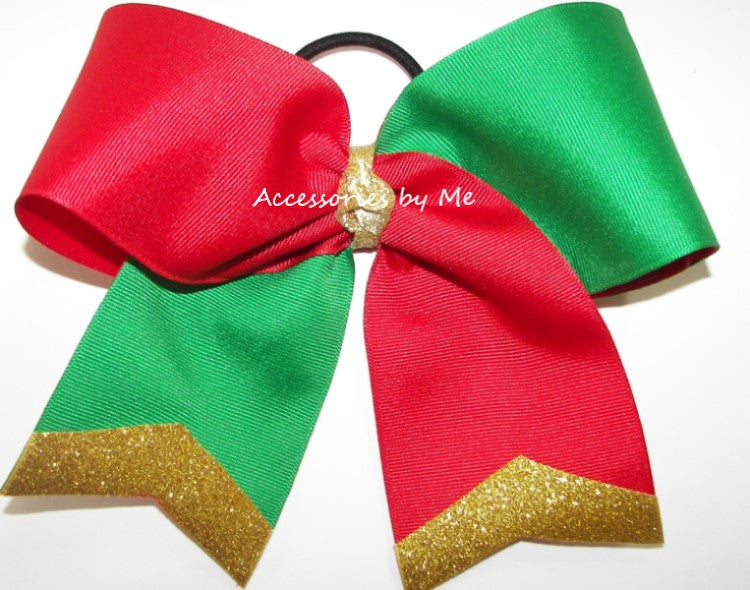 Sparkly Christmas Red Green Gold Cheer Bow