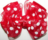 Shocking Pink Polka Dot Organza Satin Hair Bow