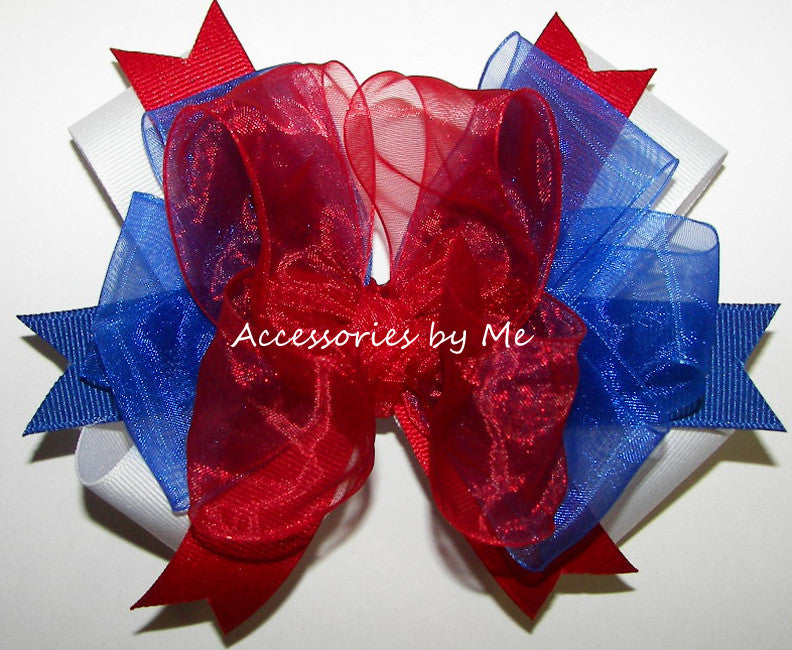 Patriotic Red White Royal Blue Hair Bow