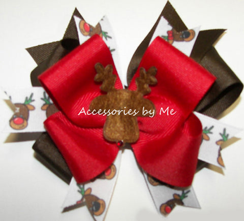 Rudolph Red Nose Reindeer Hair Bow