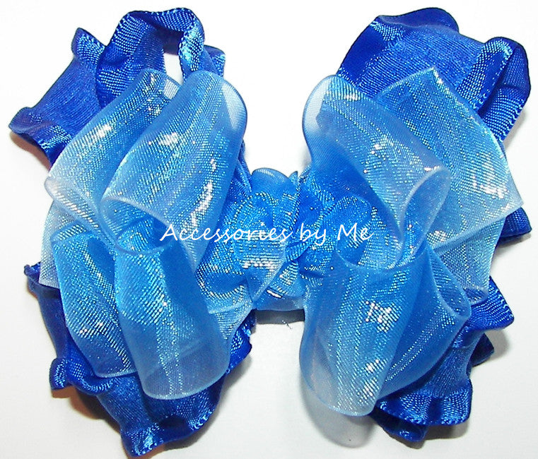 Frilly Royal Blue White Ombre Organza Ruffle Hair Bow - Accessories by Me
