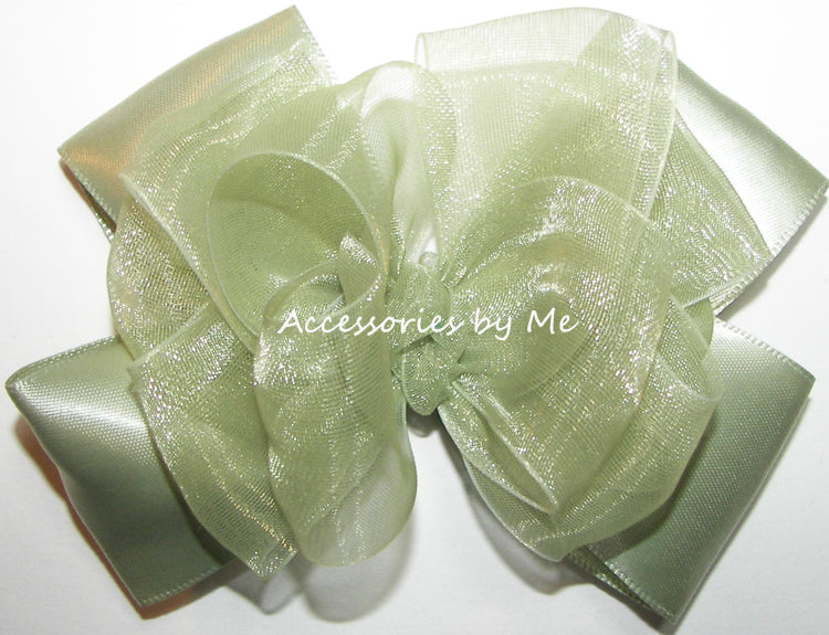 Green Organza Hair Bow, Sage Green Hair Clip, Green Flower Girl Bow –  Accessories by Me, LLC