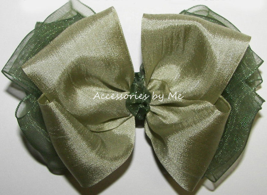 Sage Green Silk Hair Bow, Flower Girls Green Hair Bow, Dark Green Bow –  Accessories by Me, LLC