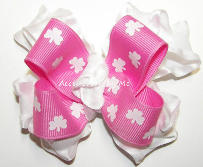Frilly St. Patrick's Day Pink Shamrock Ruffle Hair Clip - Accessories by Me