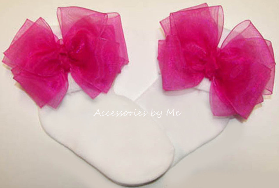 Fuchsia Pink Organza Bow Socks