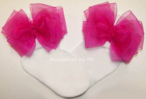 Fuchsia Pink Organza Bow Socks