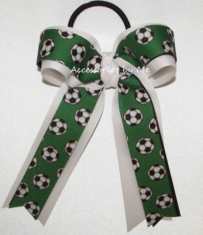 Soccer Green Black White Ponytail Bow
