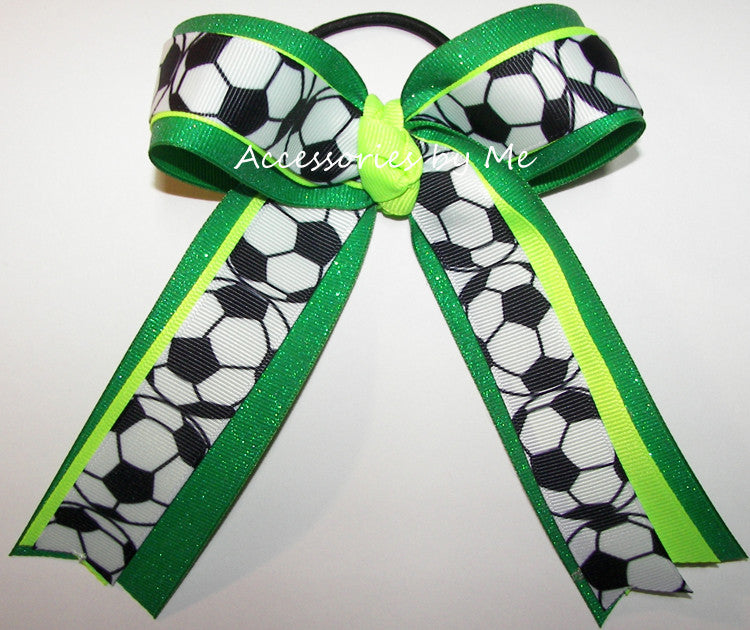 Soccer Neon Lime Green Ponytail Bow