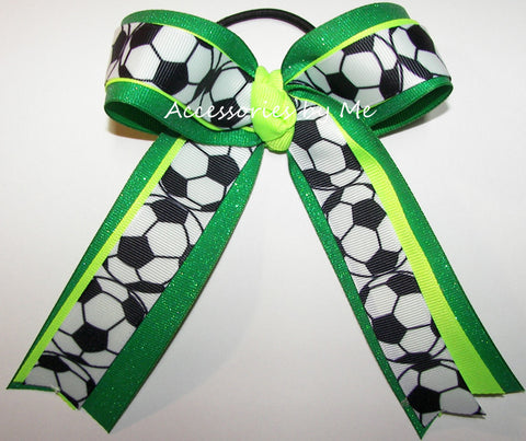Soccer Neon Lime Green Glitter Ponytail Bow