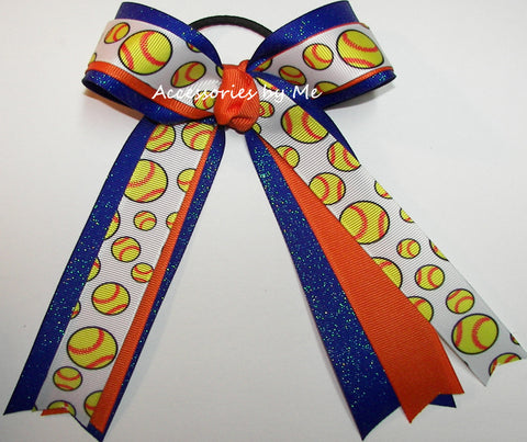Softball Orange Royal Blue Ponytail Bow
