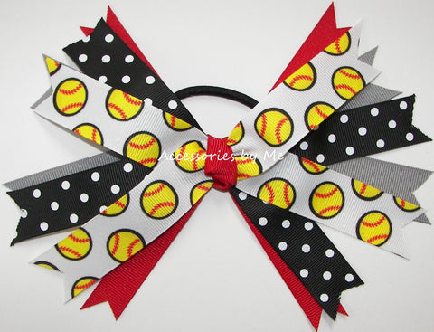 Softball Red Black Gray Pinwheel Bow