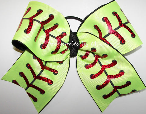 Softball Neon Yellow Red Foil Laces Big Bow