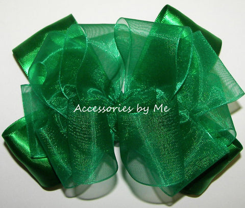 Emerald Green Organza Satin Hair Bow