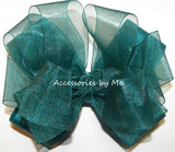Teal Green Organza Satin Hair Bow