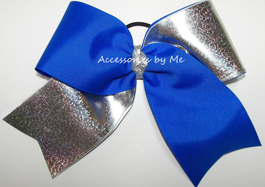 Tic Toc Electric Blue Silver Glittery Big Cheer Bow