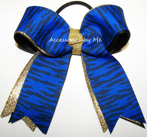 Tigers Blue Black Gold Ponytail Holder Bow