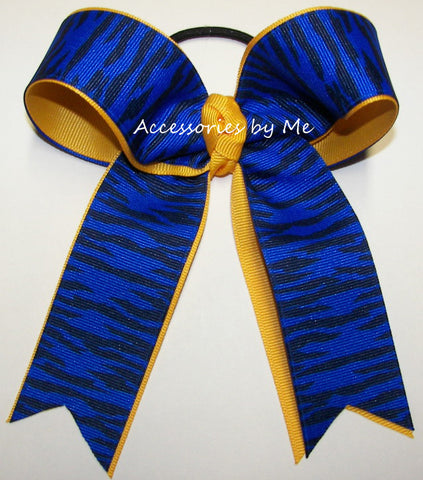 Wild Cats Royal Blue Yellow Gold Ponytail Bow
