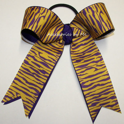 Tigers Purple Yellow Gold Ponytail Holder Bow