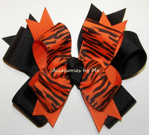 Tigers Orange Black Ponytail Cheer Bow
